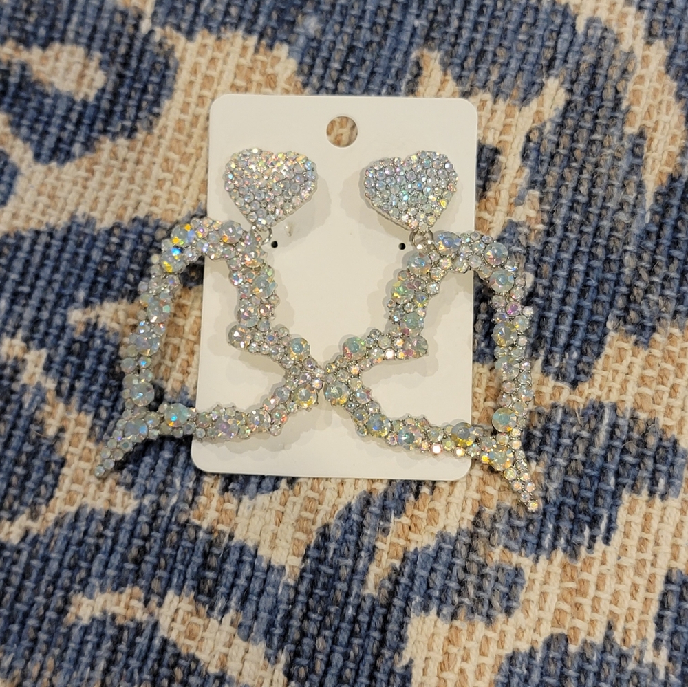 Bedazzled Heart-Shaped Silvertone Earrings